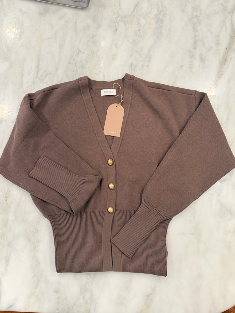 Meshki Amanda Brown cardigan with gold buttons - Picture 3 of 5